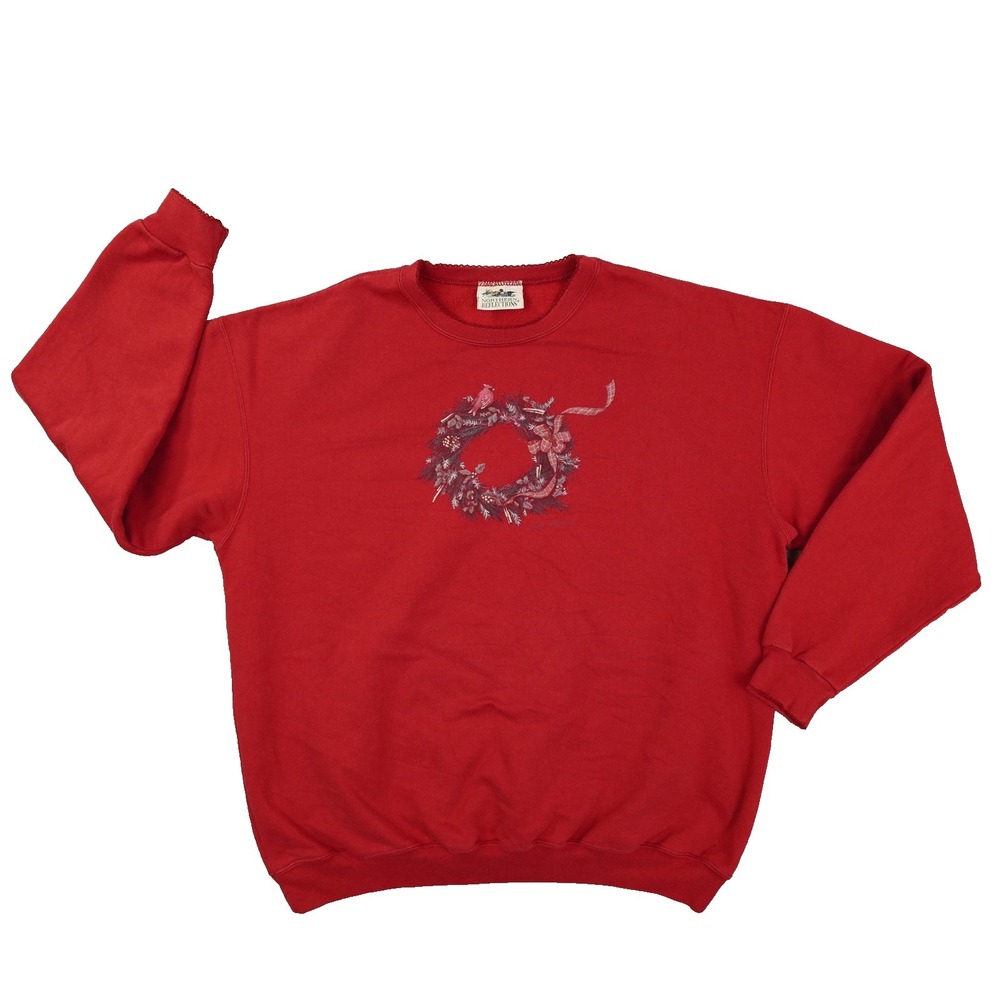 Northern Reflections Vintage Sweatshirt Women's XL Christmas Wreath‎ Cardinal